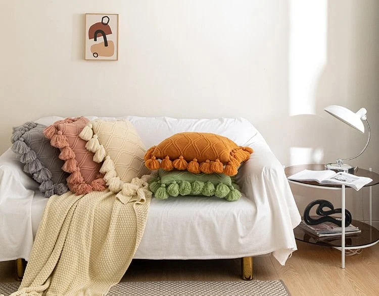 Knit Tassel Pillow Cover -  - #tag1#