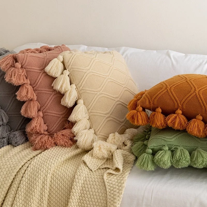 Knit Tassel Pillow Cover -  - #tag1#