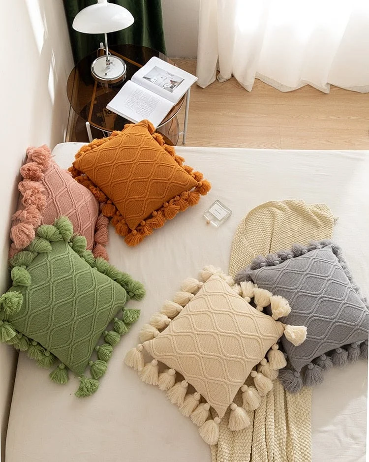 Knit Tassel Pillow Cover -  - #tag1#