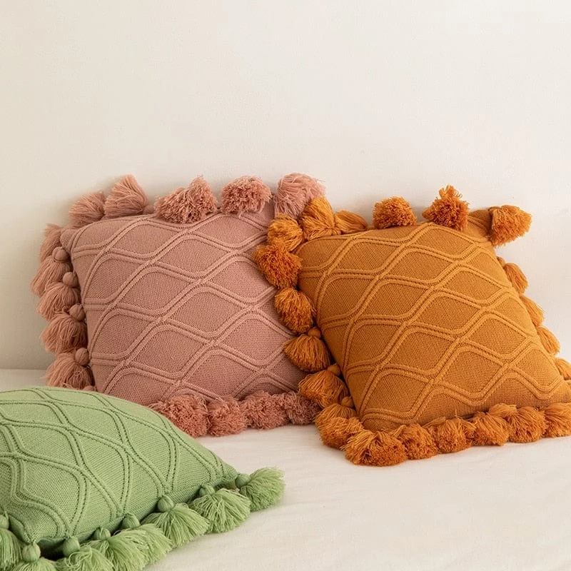 Knit Tassel Pillow Cover -  - #tag1#