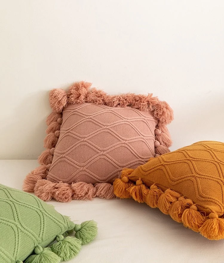 Knit Tassel Pillow Cover -  - #tag1#