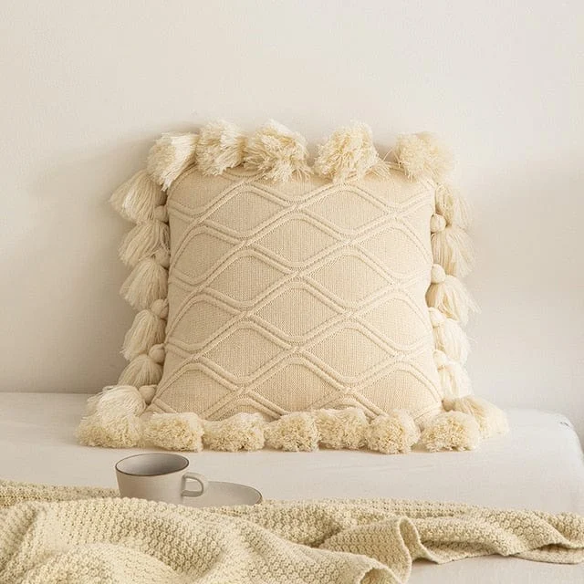 Knit Tassel Pillow Cover -  - #tag1#