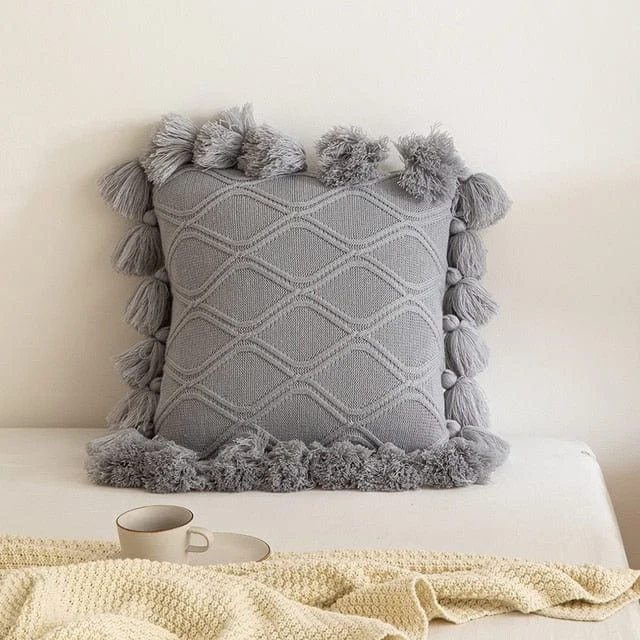 Knit Tassel Pillow Cover -  - #tag1#