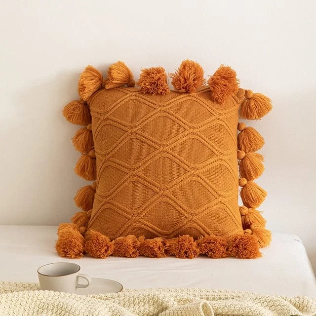 Knit Tassel Pillow Cover -  - #tag1#