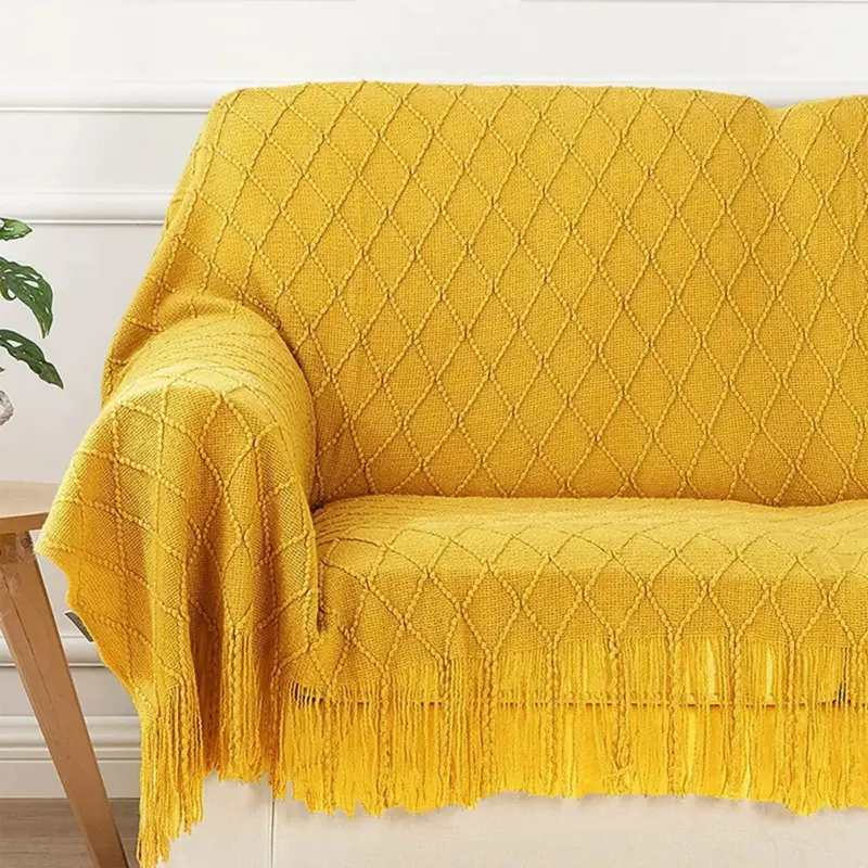 Knitted Waffle Blanket Nordic Decor Elegance