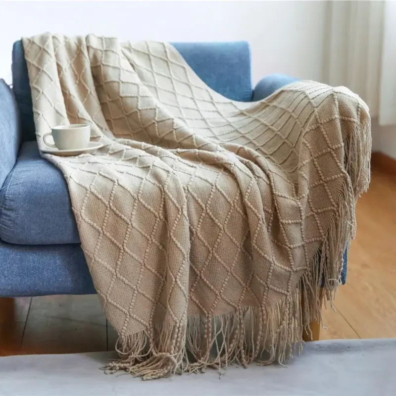 Knitted Waffle Blanket Nordic Decor Elegance