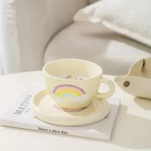 Korean Style Ceramic Cloud Coffee Mug And Saucer Set