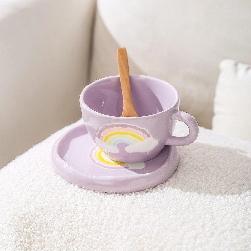 Korean Style Ceramic Cloud Coffee Mug And Saucer Set -  - #tag1#