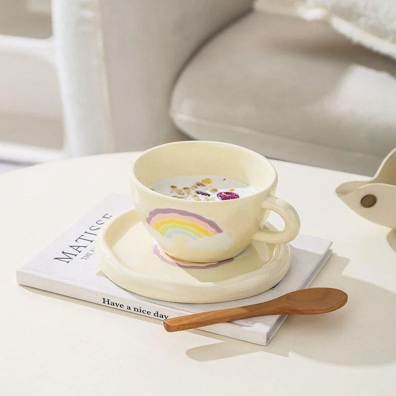 Korean Style Ceramic Cloud Coffee Mug And Saucer Set -  - #tag1#