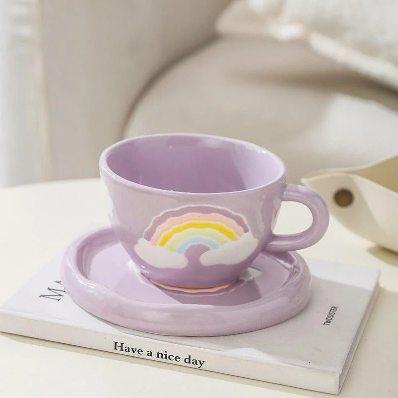 Korean Style Ceramic Cloud Coffee Mug And Saucer Set -  - #tag1#