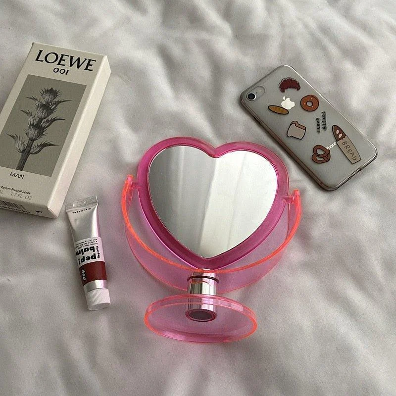 Korean Style Heart Shaped Double Sided Cosmetic Mirror -  - #tag1#