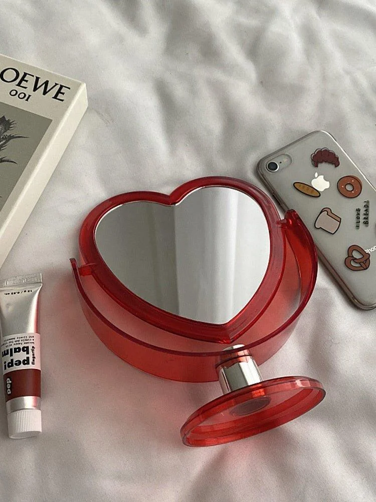 Korean Style Heart Shaped Double Sided Cosmetic Mirror -  - #tag1#