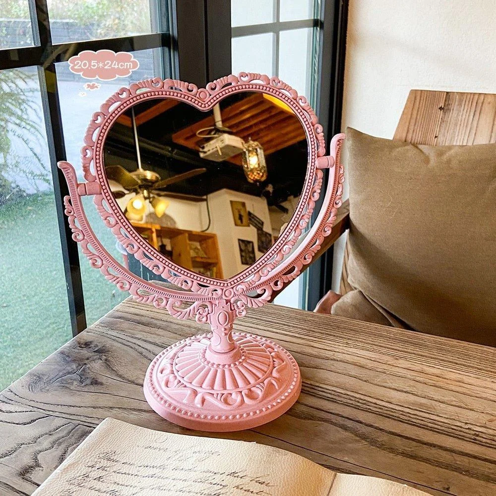 Korean Style Heart Shaped Double Sided Cosmetic Mirror -  - #tag1#