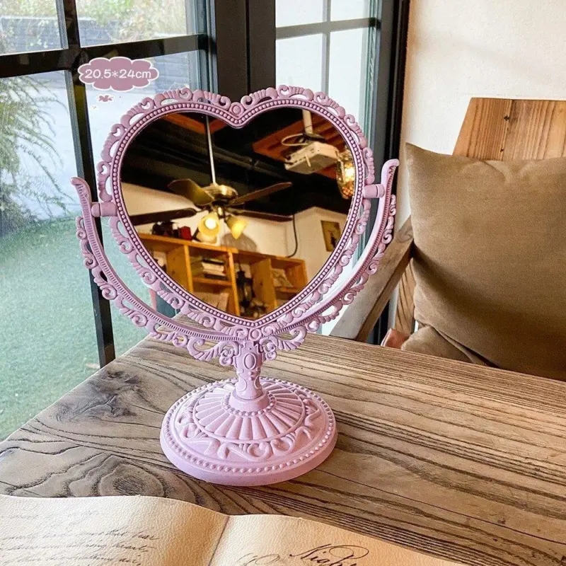 Korean Style Heart Shaped Double Sided Cosmetic Mirror tag1