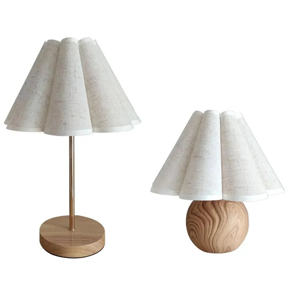 Korean Wood with White Linen Table Lamp Lighting Bedside Desk - 