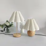 Korean Wood with White Linen Table Lamp Lighting Bedside Desk