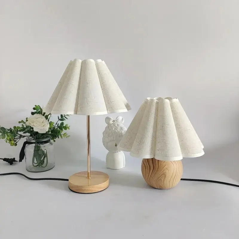 Korean Wood with White Linen Table Lamp Lighting Bedside Desk