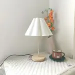 Korean Wood with White Linen Table Lamp Lighting Bedside Desk
