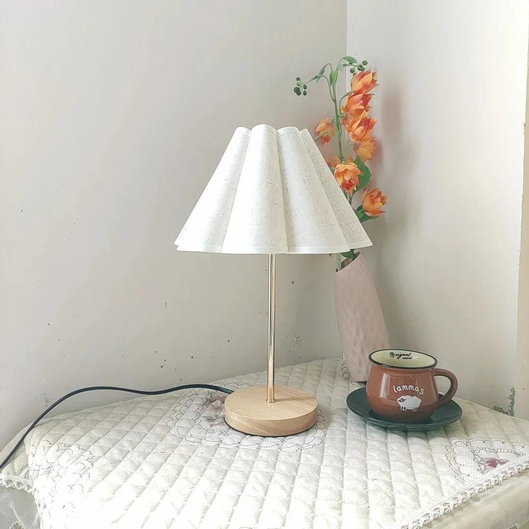 Korean Wood with White Linen Table Lamp Lighting Bedside Desk -
