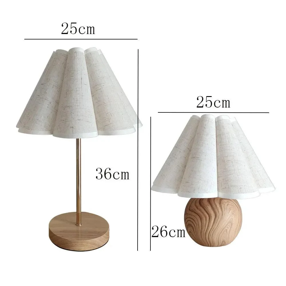 Korean Wood with White Linen Table Lamp Lighting Bedside Desk -
