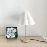 Korean Wood with White Linen Table Lamp Lighting Bedside Desk