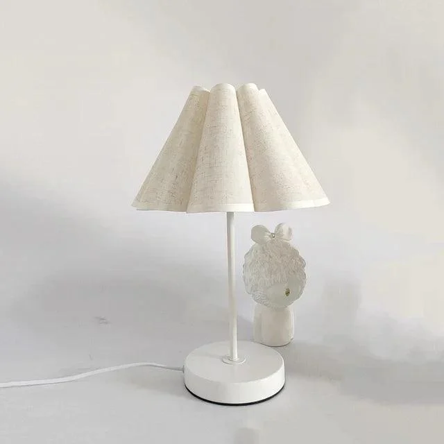 Korean Wood with White Linen Table Lamp Lighting Bedside Desk -