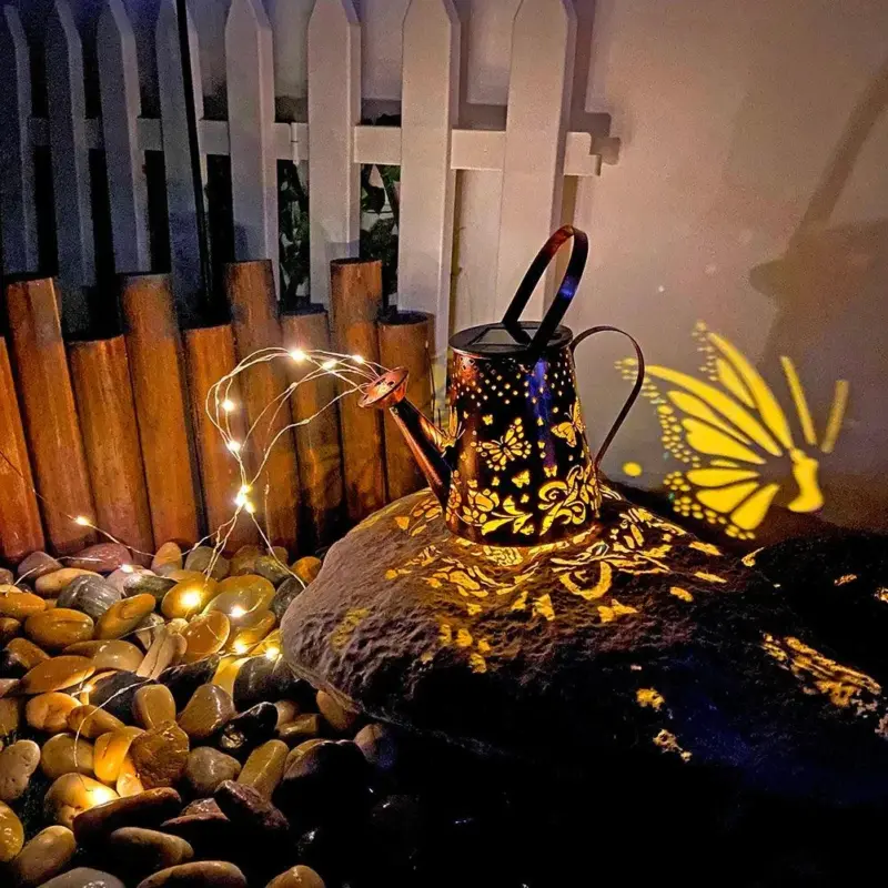 LED Solar Lamp Wrought Iron Hollow Watering Can Projector Light for Garden Walkway Yard Pathway Decoration a110b582 e58a 4697 ac18 8f2dbb548721