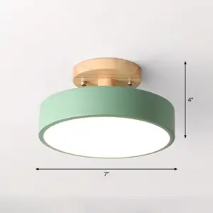 LED Ceiling Light Simple Wood Semi Flush Mount Lighting with Round Acrylic Shade