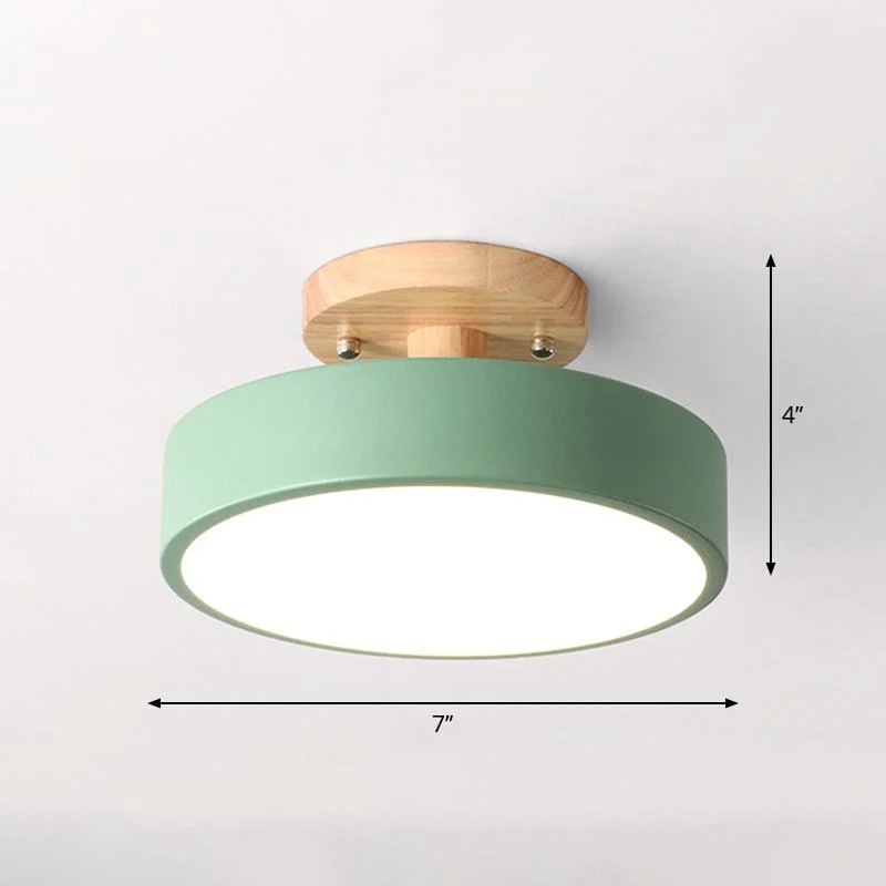 LED Ceiling Light Simple Wood Semi Flush Mount Lighting with Round Acrylic Shade -  - #tag1#