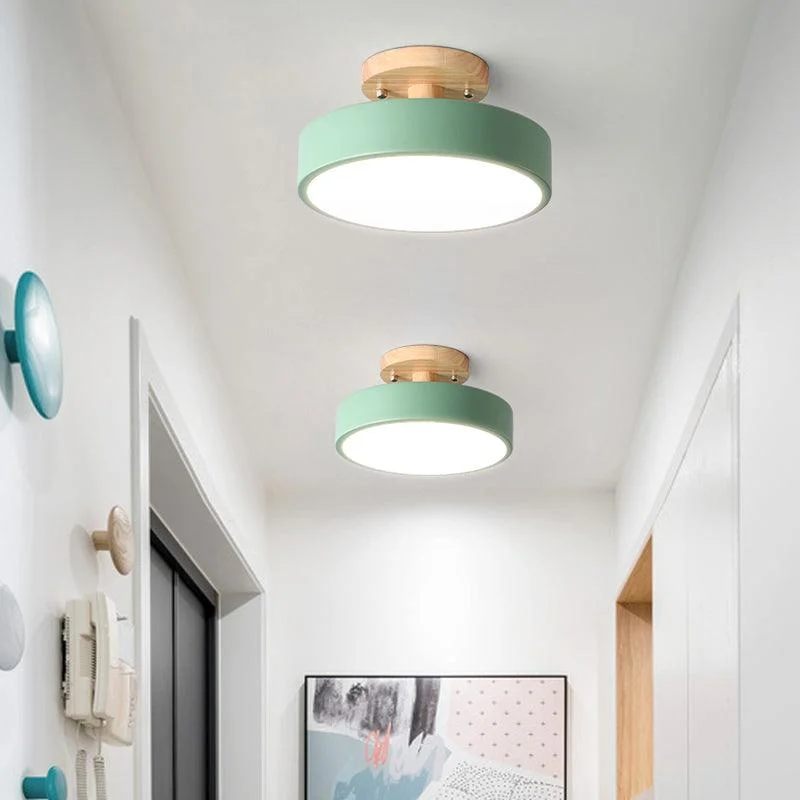 LED Ceiling Light Simple Wood Semi Flush Mount Lighting with Round Acrylic Shade -  - #tag1#