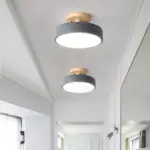 LED Ceiling Light Simple Wood Semi Flush Mount Lighting with Round Acrylic Shade tag1