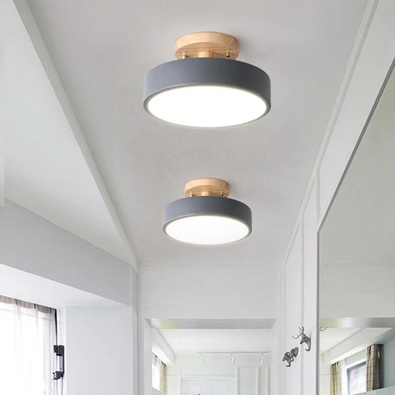 LED Ceiling Light Simple Wood Semi Flush Mount Lighting with Round Acrylic Shade -  - #tag1#