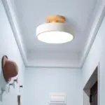 LED Ceiling Light Simple Wood Semi Flush Mount Lighting with Round Acrylic Shade tag1