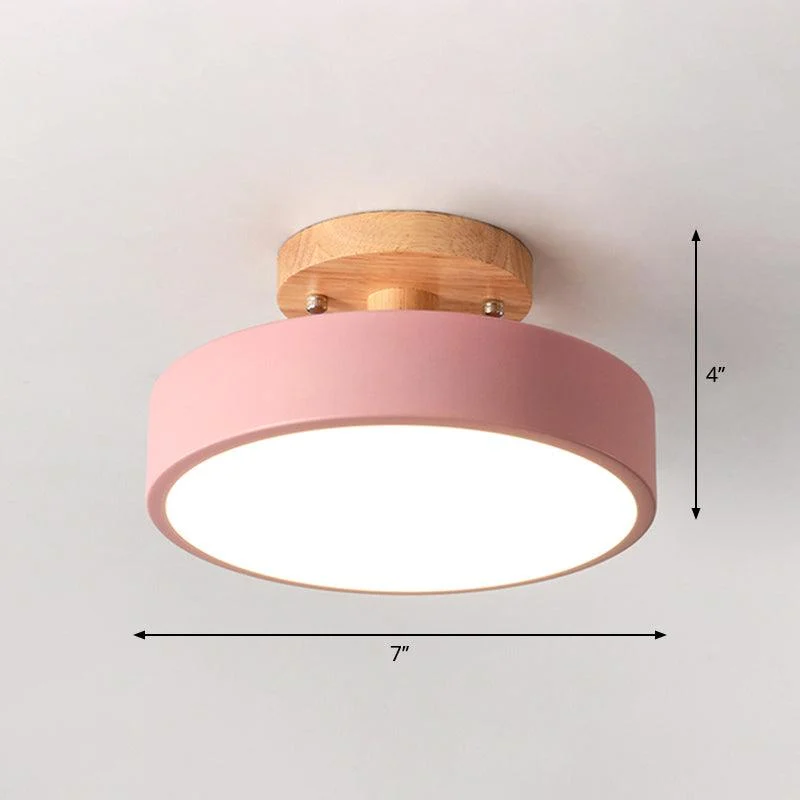 LED Ceiling Light Simple Wood Semi Flush Mount Lighting with Round Acrylic Shade -  - #tag1#