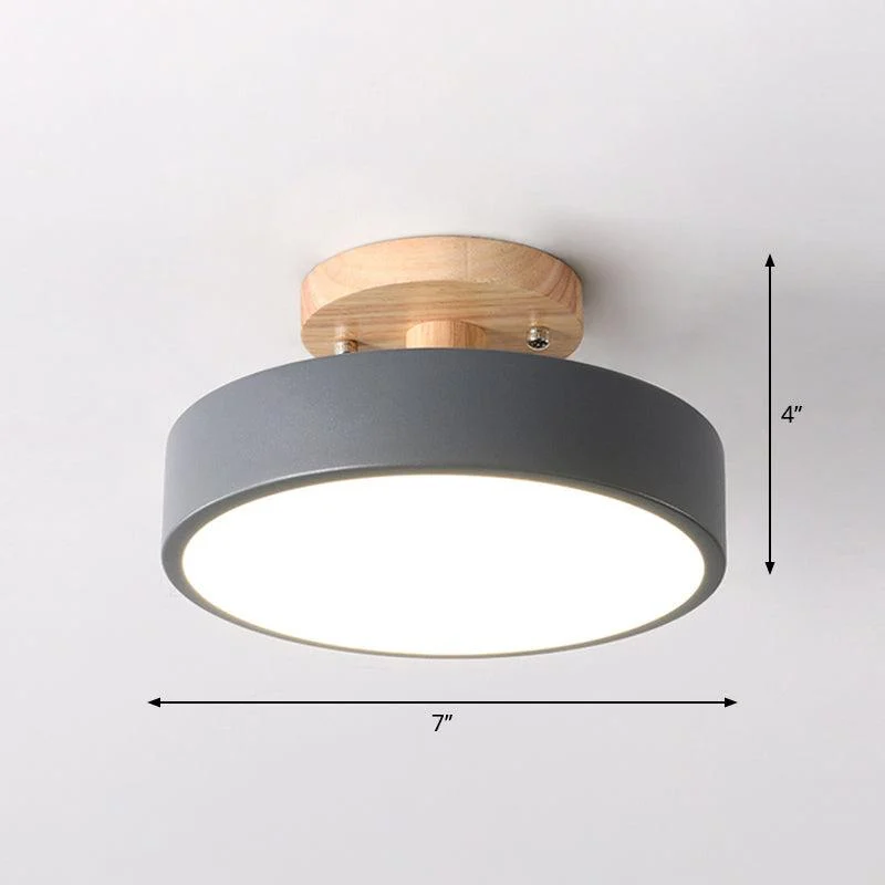 LED Ceiling Light Simple Wood Semi Flush Mount Lighting with Round Acrylic Shade -  - #tag1#