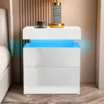 LED Coffee Table 2 Drawers Table Storage Organizer Bedside Cabinet tag1