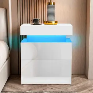 LED Coffee Table 2 Drawers Table Storage Organizer Bedside Cabinet