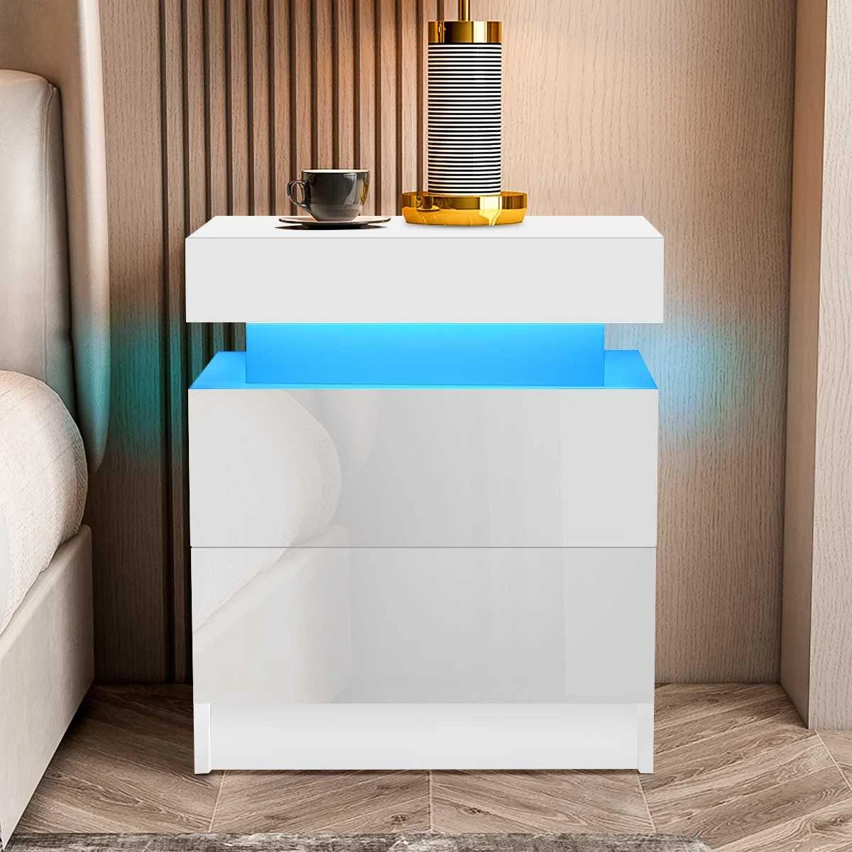 LED Coffee Table 2 Drawers Table Storage Organizer Bedside Cabinet -  - #tag1#