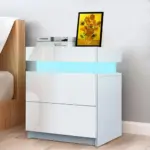 LED Coffee Table 2 Drawers Table Storage Organizer Bedside Cabinet tag1