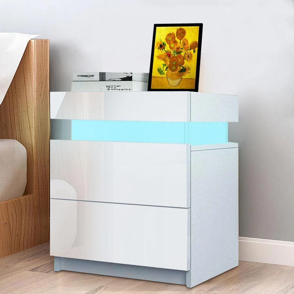 LED Coffee Table 2 Drawers Table Storage Organizer Bedside Cabinet -  - #tag1#