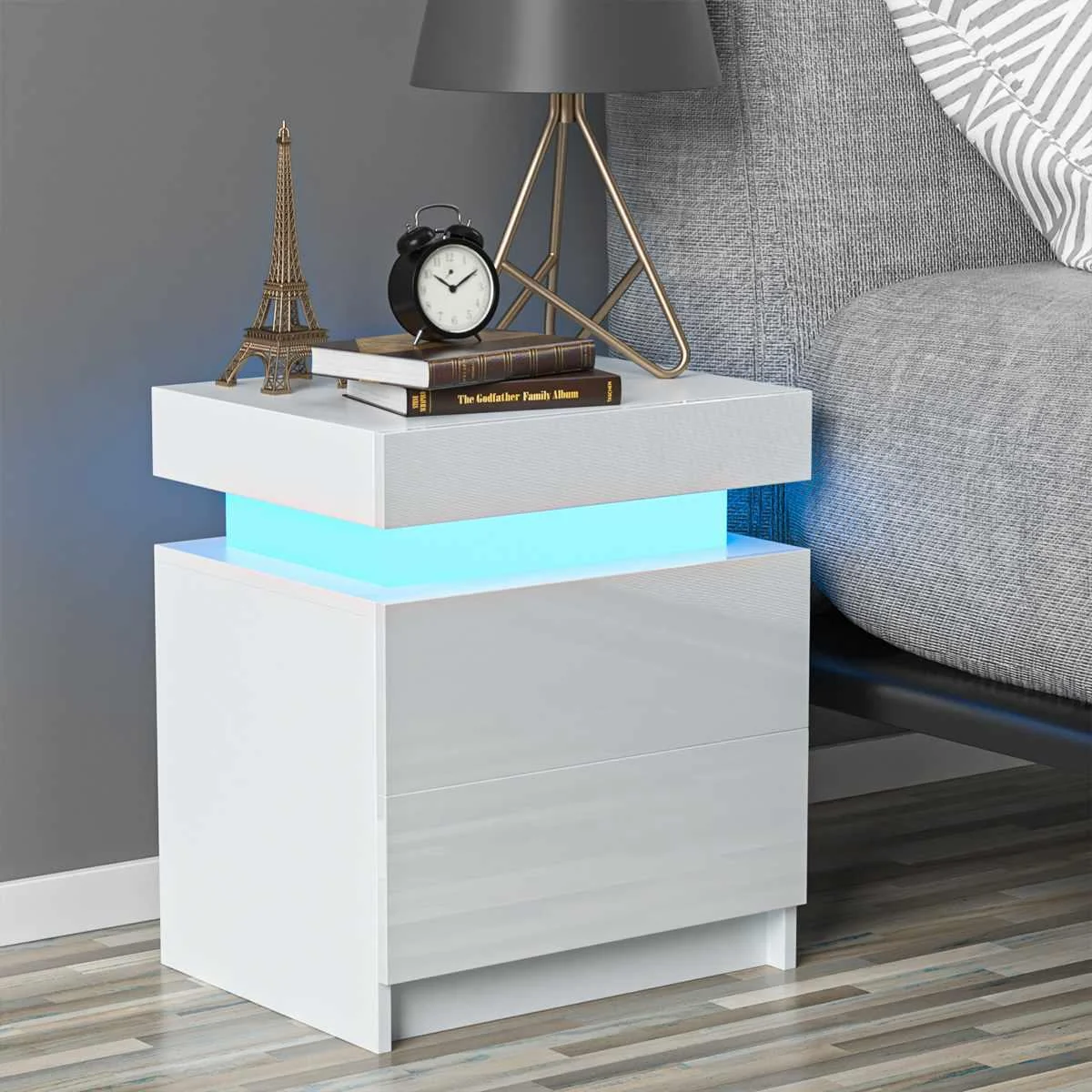 LED Coffee Table 2 Drawers Table Storage Organizer Bedside Cabinet -  - #tag1#