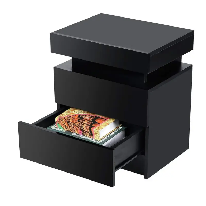 LED Coffee Table 2 Drawers Table Storage Organizer Bedside Cabinet tag1