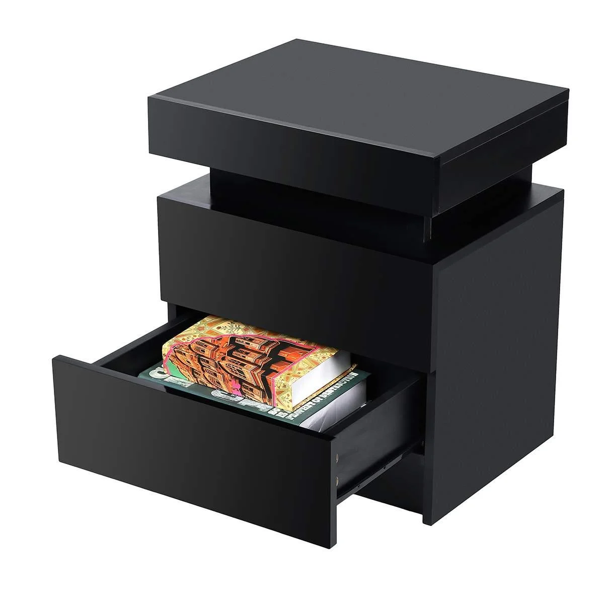 LED Coffee Table 2 Drawers Table Storage Organizer Bedside Cabinet -  - #tag1#