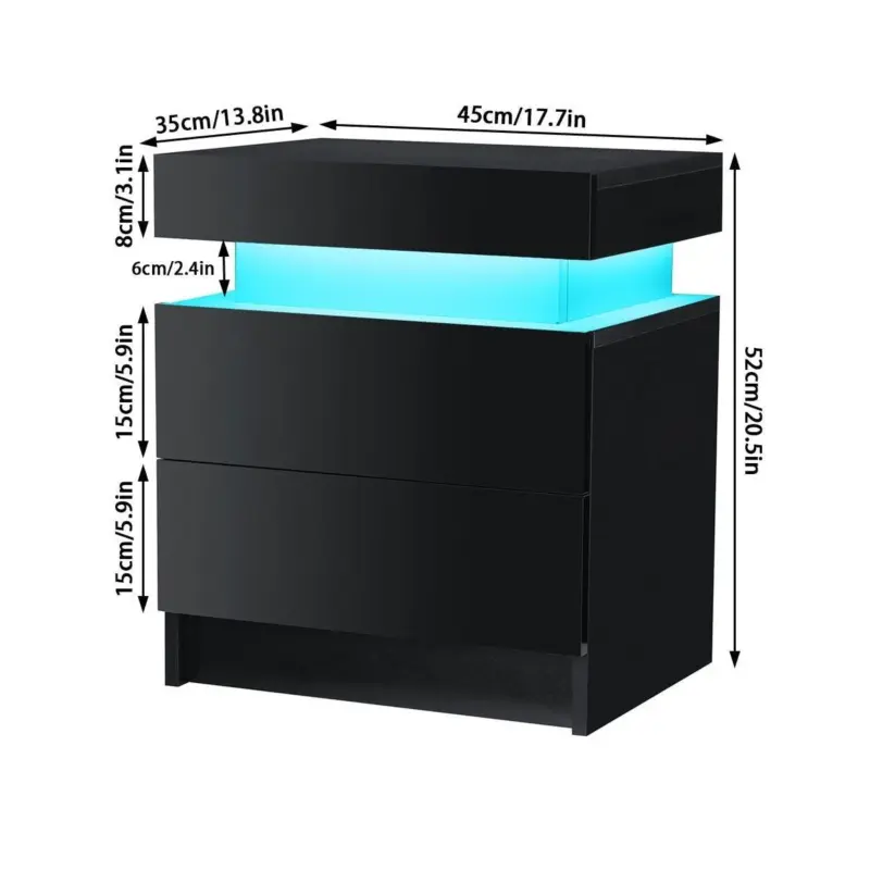 LED Coffee Table 2 Drawers Table Storage Organizer Bedside Cabinet tag1