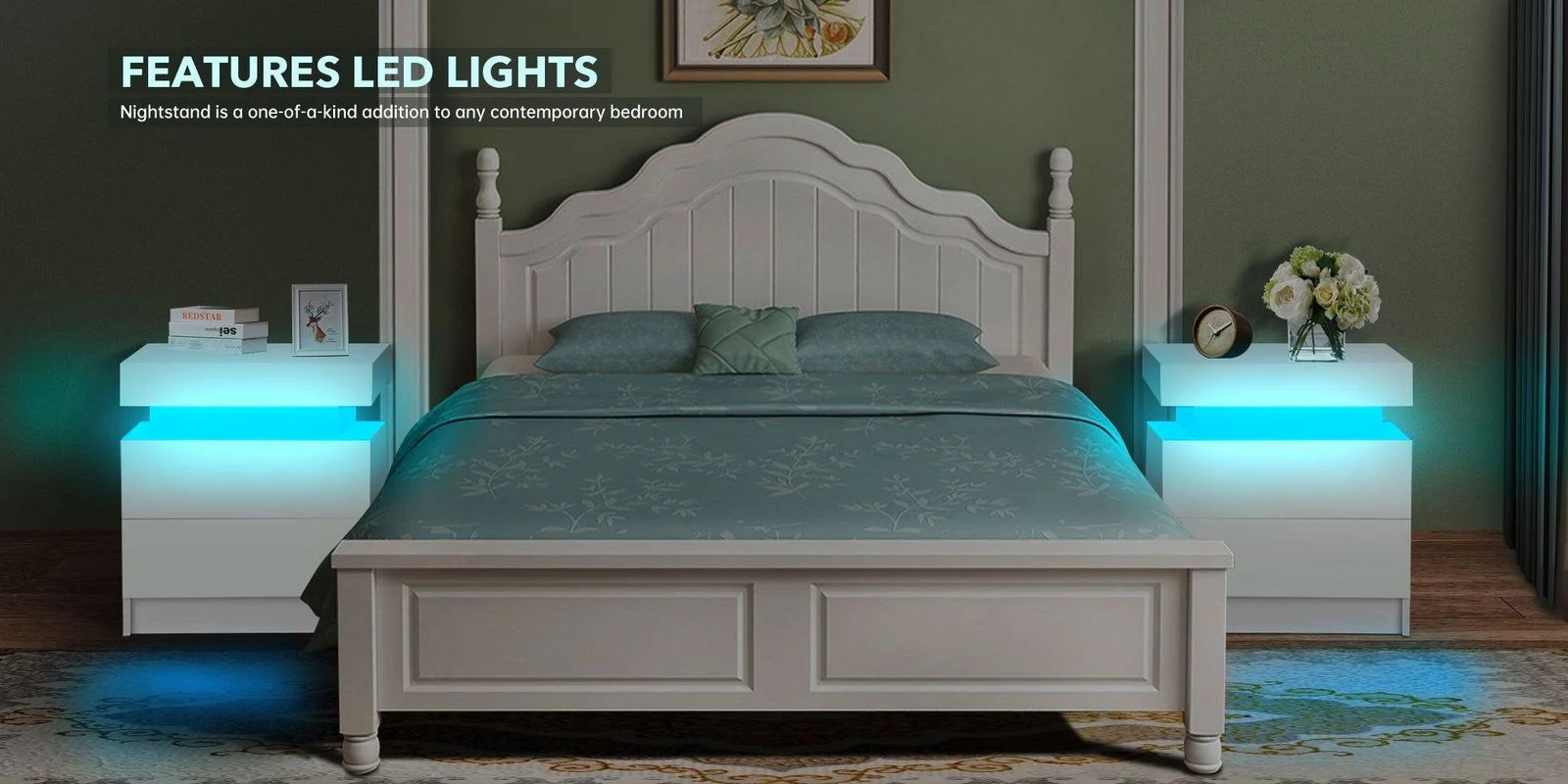 LED Coffee Table 2 Drawers Table Storage Organizer Bedside Cabinet -  - #tag1#