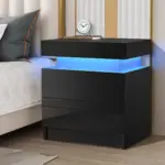 LED Coffee Table 2 Drawers Table Storage Organizer Bedside Cabinet tag1