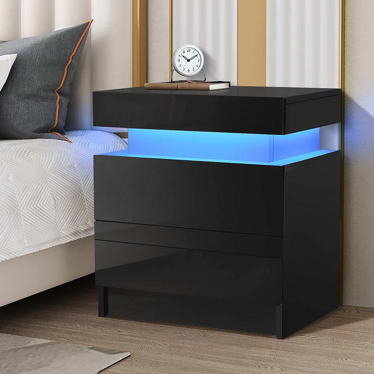 LED Coffee Table 2 Drawers Table Storage Organizer Bedside Cabinet -  - #tag1#