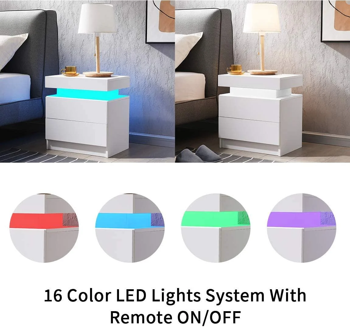LED Coffee Table 2 Drawers Table Storage Organizer Bedside Cabinet -  - #tag1#