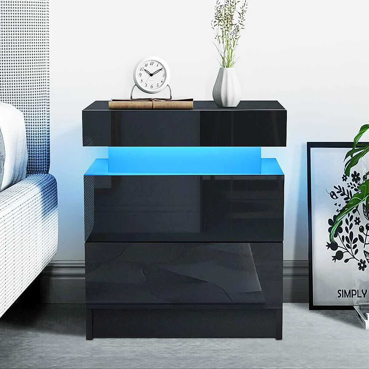 LED Coffee Table 2 Drawers Table Storage Organizer Bedside Cabinet -  - #tag1#