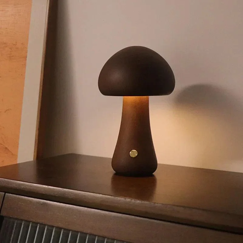 LED Mushroom Night Light - Touch - Adjustable Brightness - Walnut/Beech Wood -  - #tag1#